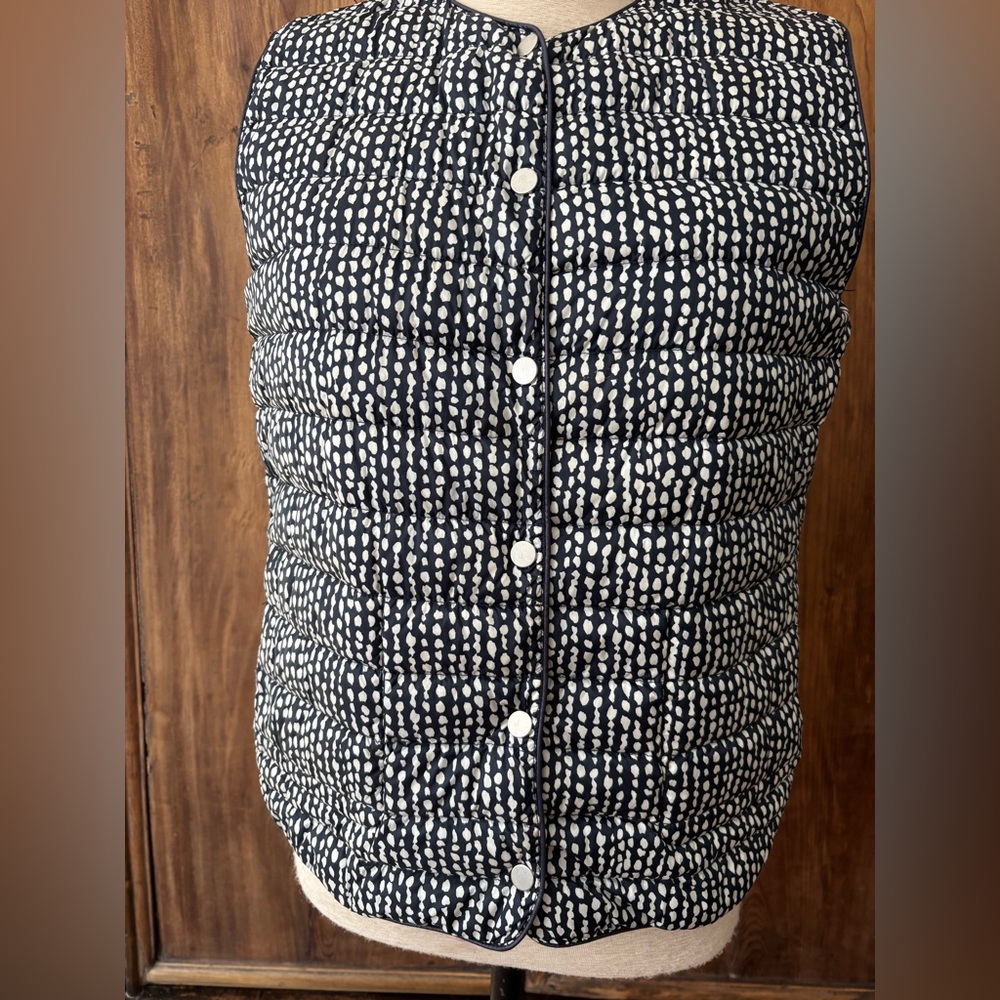 Navy and White Peserico Women's Down Vest.